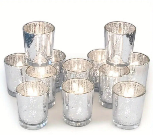 Silver mercury glass votive candle holders