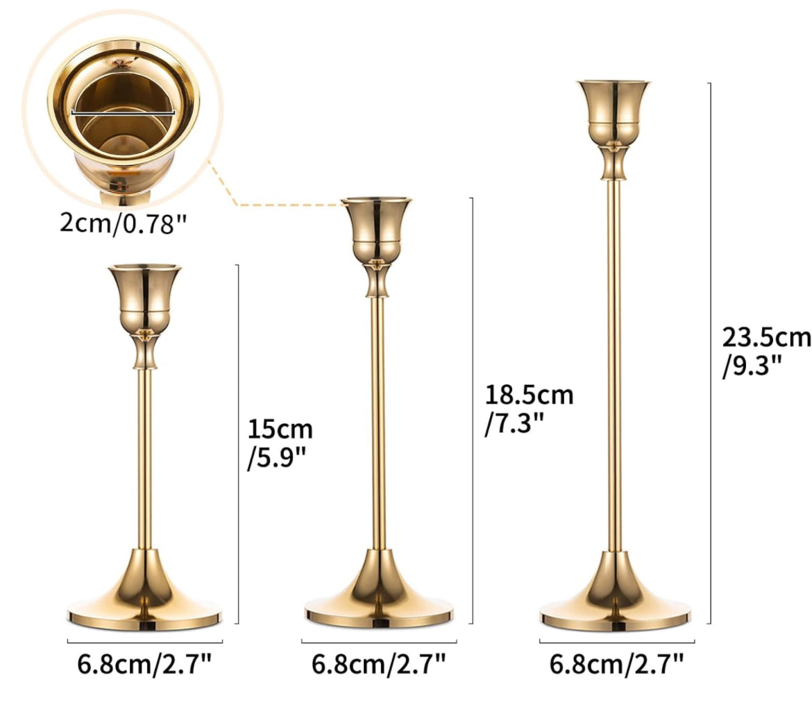 Gold Taper Candle Holder - various sizes with LED taper candle stick set of two