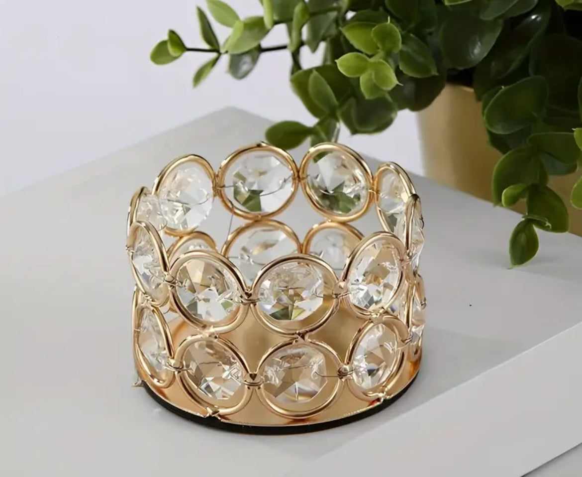 Gold and crystal votive candle holders