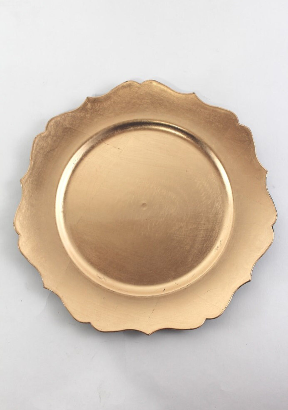 Metallic Gold Acrylic Charger Plates Scalloped Rim, Gold Plastic Charger Plates 13" - Rental