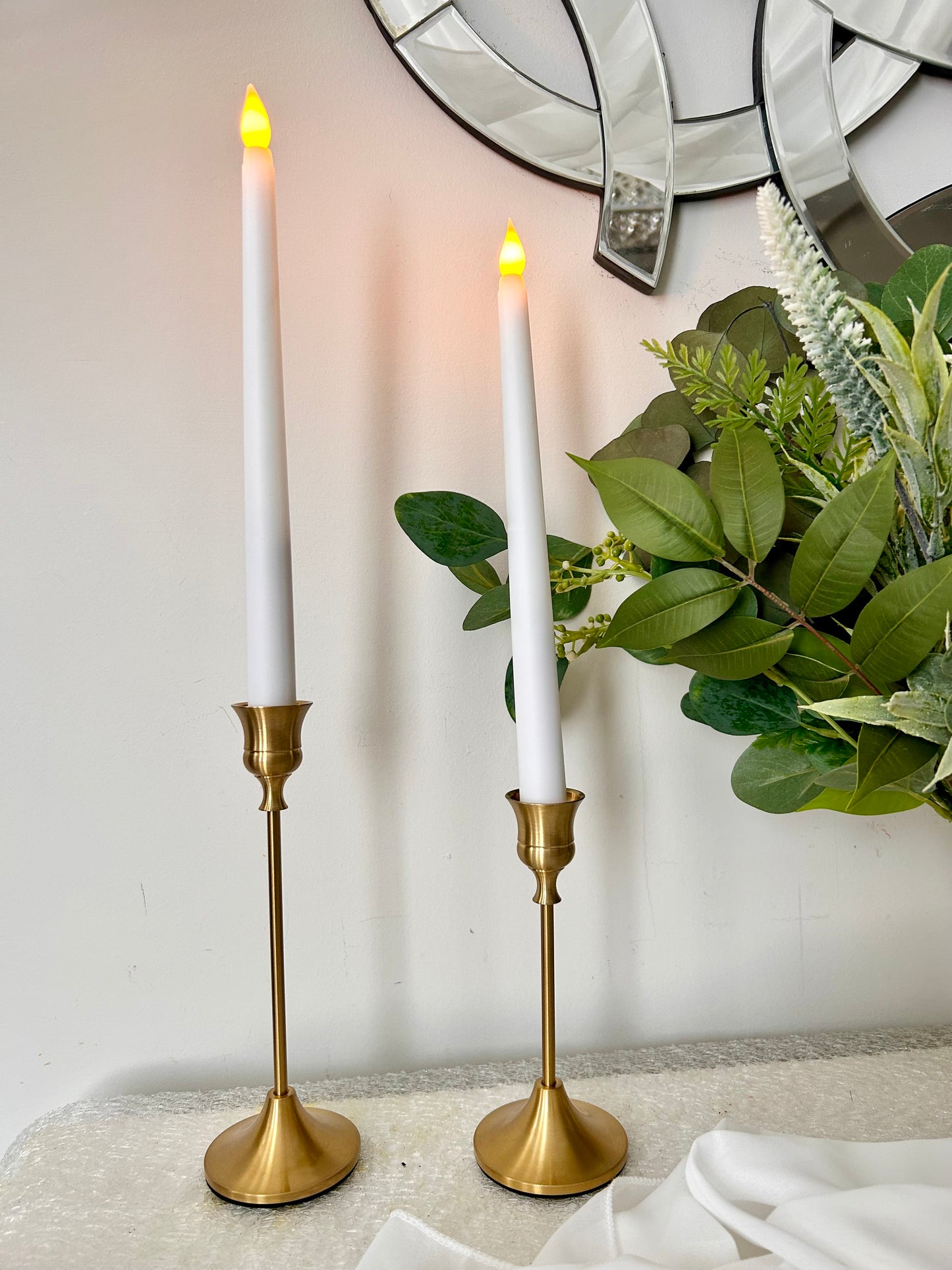 Gold Taper Candle Holder - various sizes with LED taper candle stick set of two