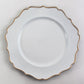 White with Gold scalloped rim Acrylic Charger Plates, Gold Plastic Charger Plates 13" - Rental