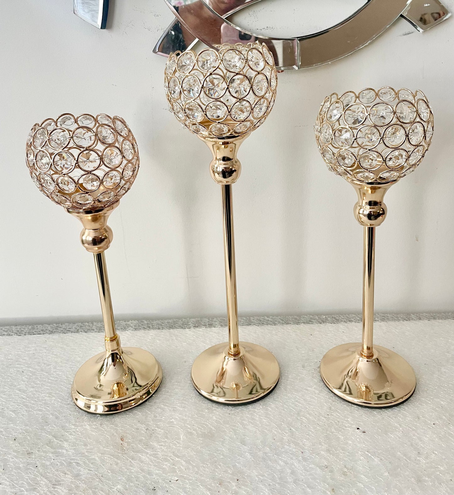 Gold crystal candle holders - Rental